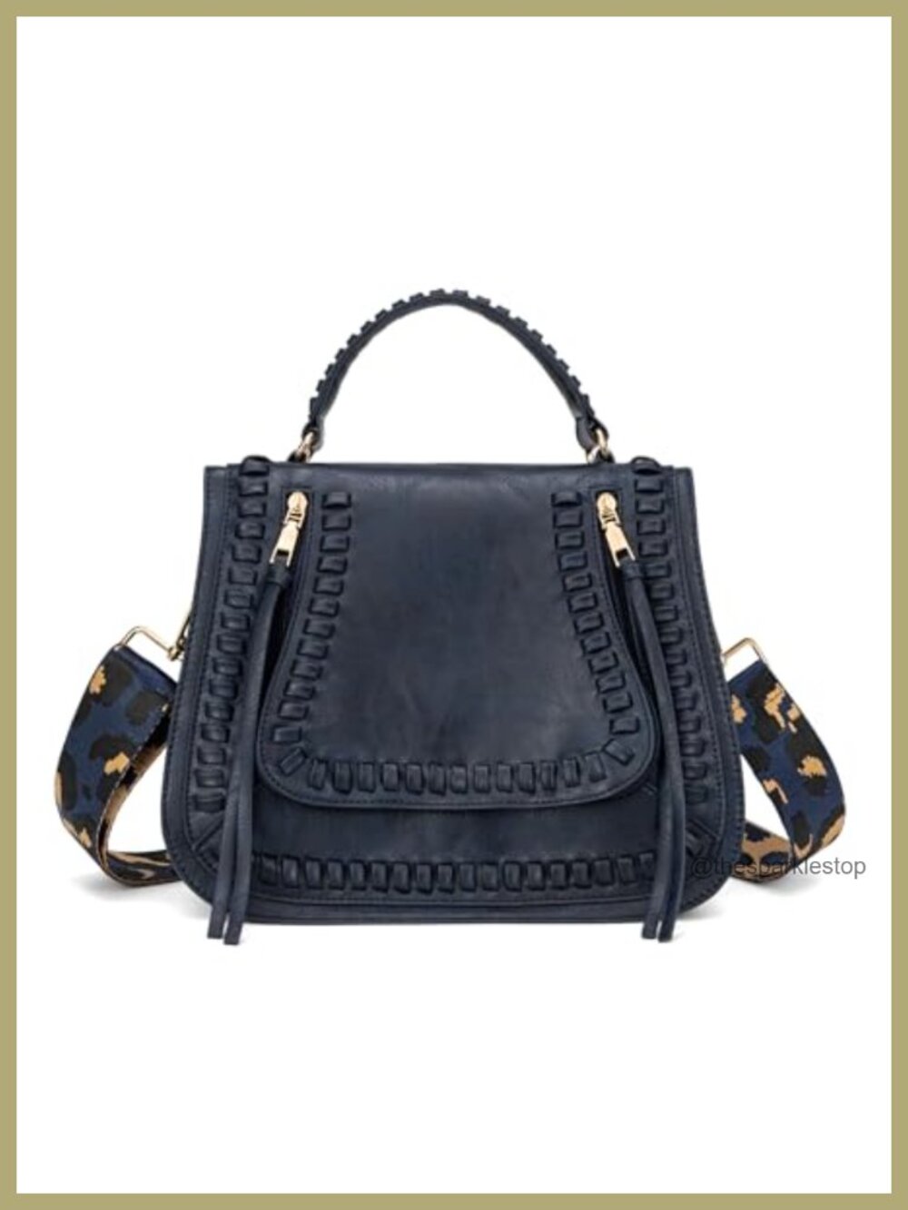 Vintage Satchel Handbag Crossbody Bag with Adjustable Leopard Strap